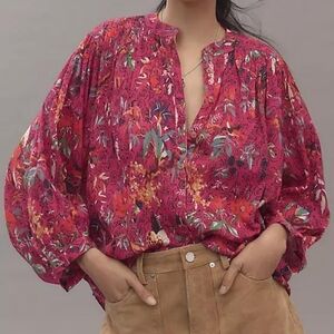 Pilcro The Sidney Batwing Floral Blouse Top Size Oversized Relaxed Fit